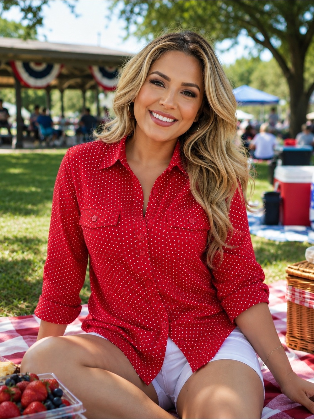 Women's Red Polka Dot Button-Down Shirt